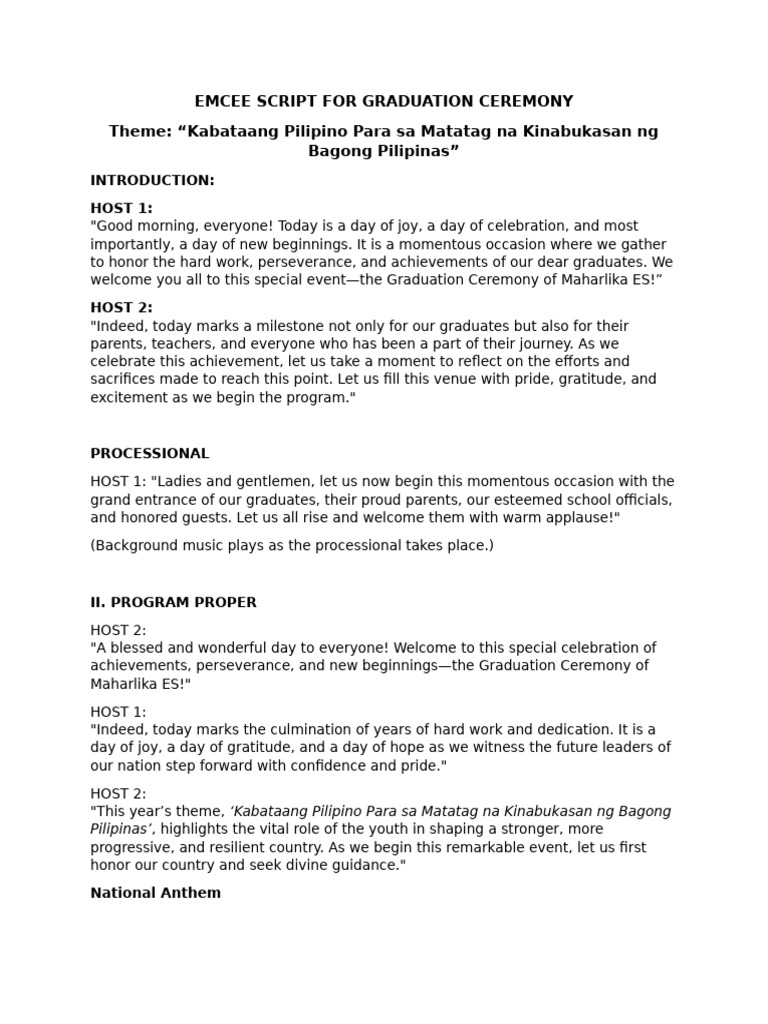 EMCEE SCRIPT 2 HOST FOR GRADUATION CEREMONY | PDF