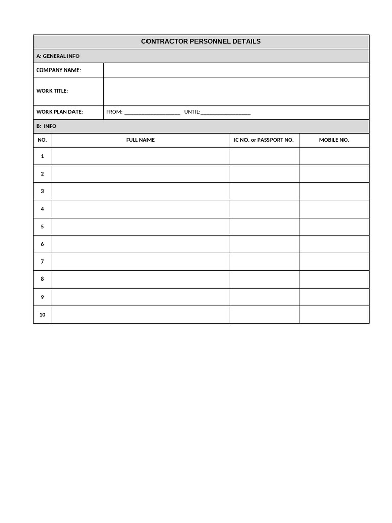 Contractor Personnel Details | PDF