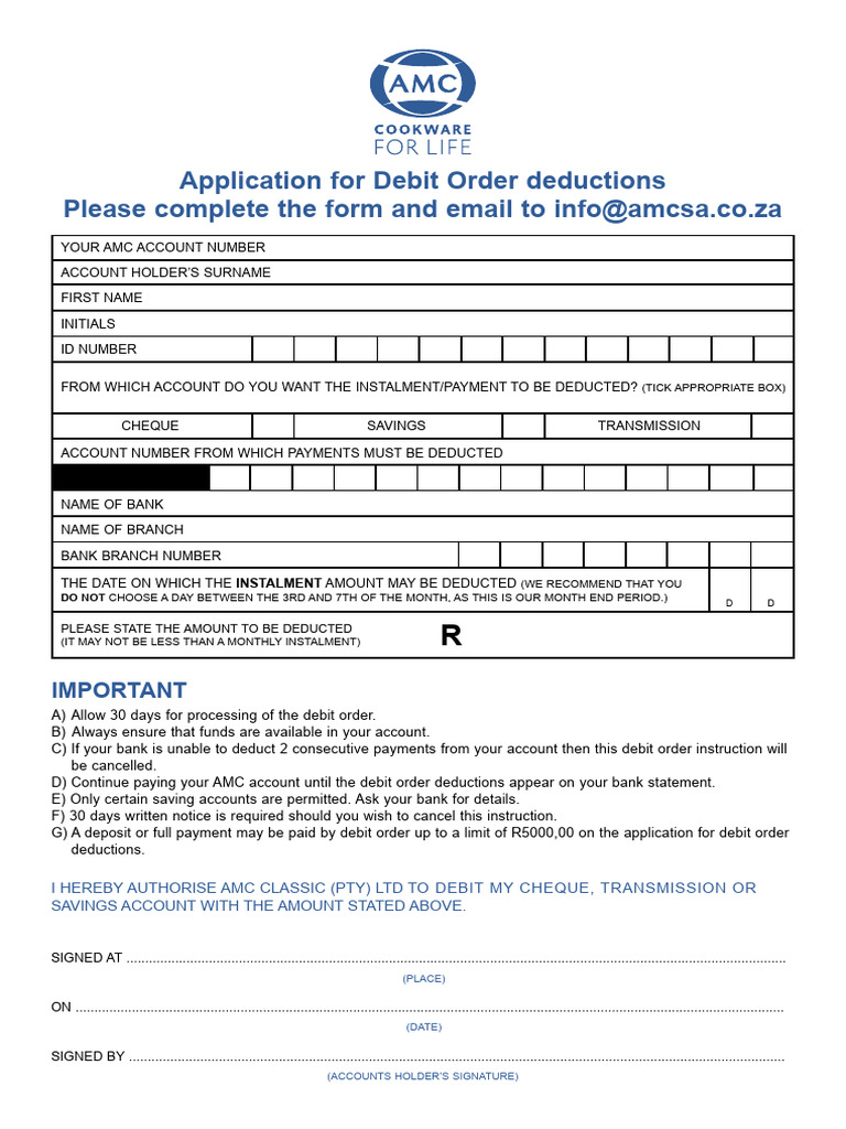 Debit Order Deduction Form | PDF | Debit Card | Payments