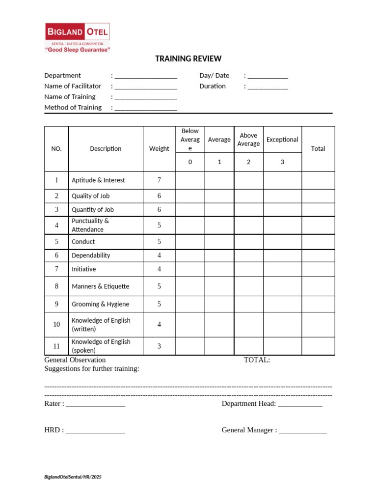 Training Review Form | PDF