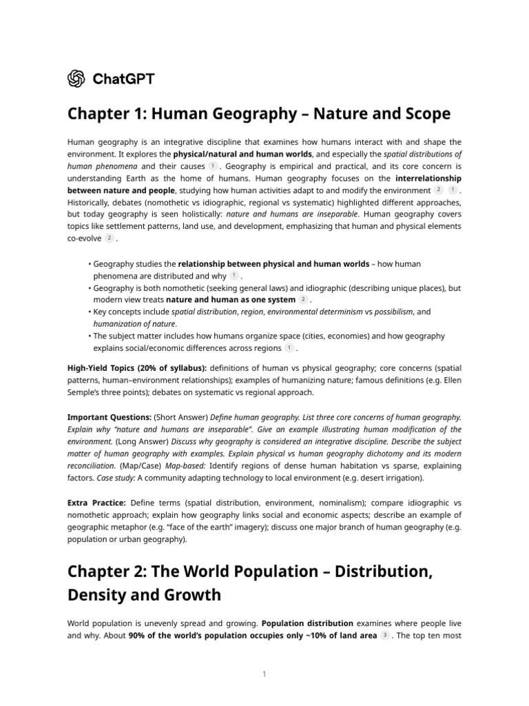 Chapter 1 - Human Geography - Nature and Scope | PDF | Geography ...