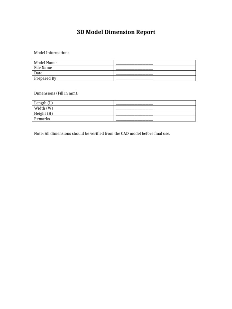 3D Model Dimension Template | PDF
