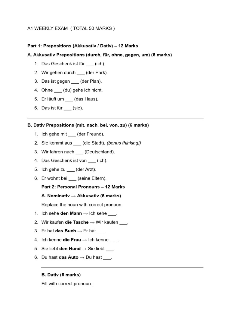 a1 Weekly Exam Anna | PDF