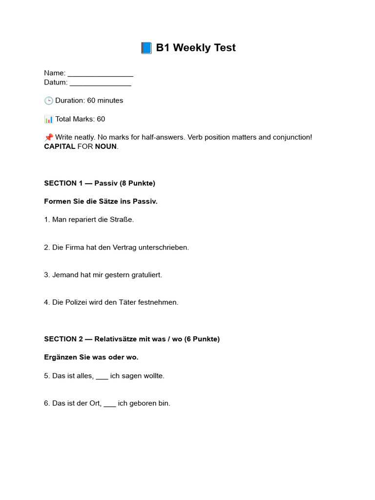 b1 Weekly Test (1) | PDF