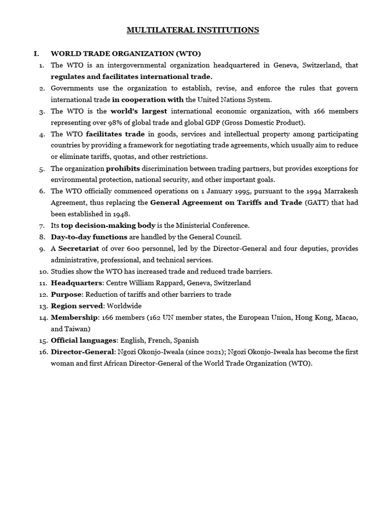 Multilateral Institutions | PDF | World Trade Organization | European Union