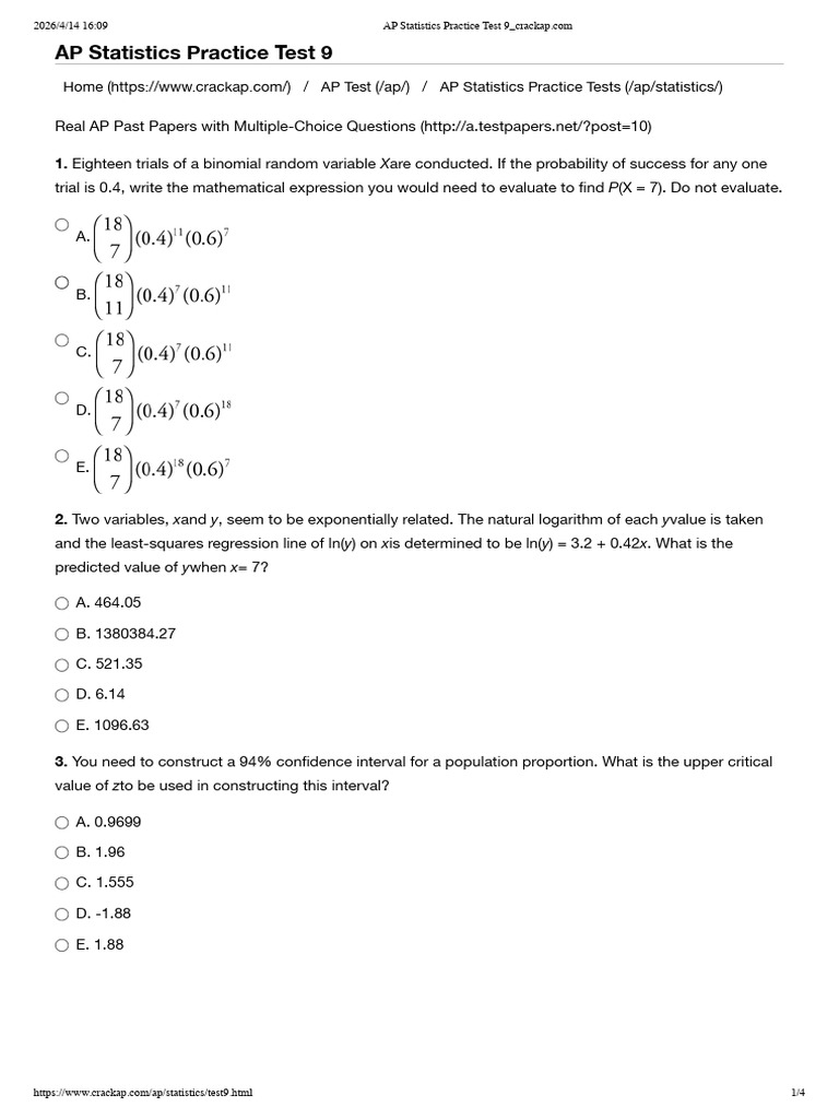 Test 9 | PDF | Statistics | Regression Analysis