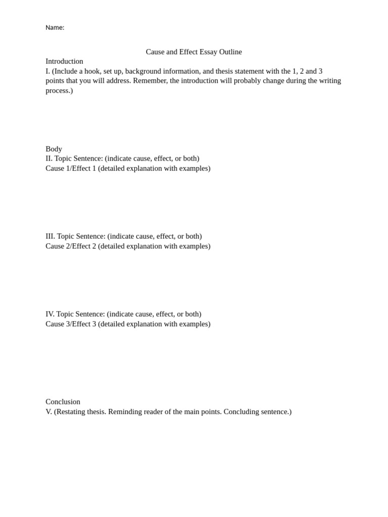 Cause and Effect Essay Outline Template | PDF