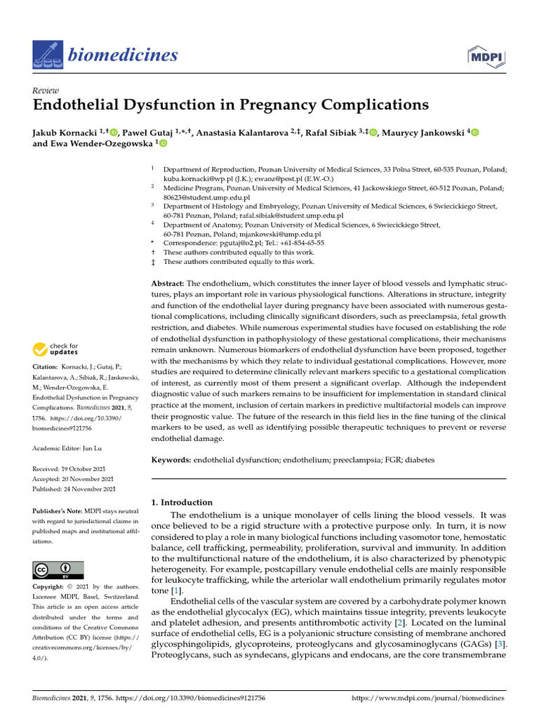 Endothelial Dysfunction | PDF | Endothelium | Medical Specialties
