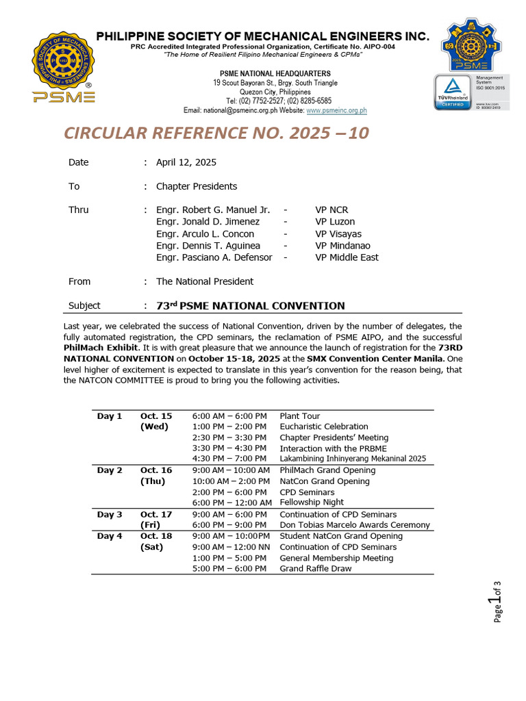 Circular 2025-10-73rd National Convention | PDF | Philippines