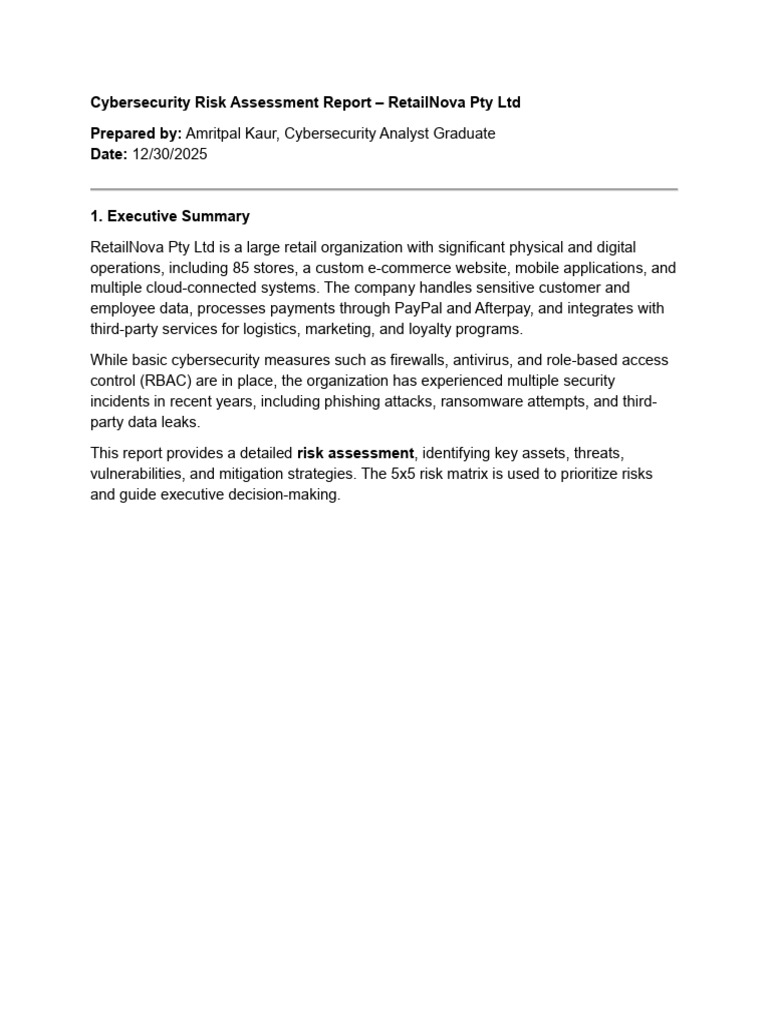 cybersecurity risk assessment report | PDF | Security | Computer Security