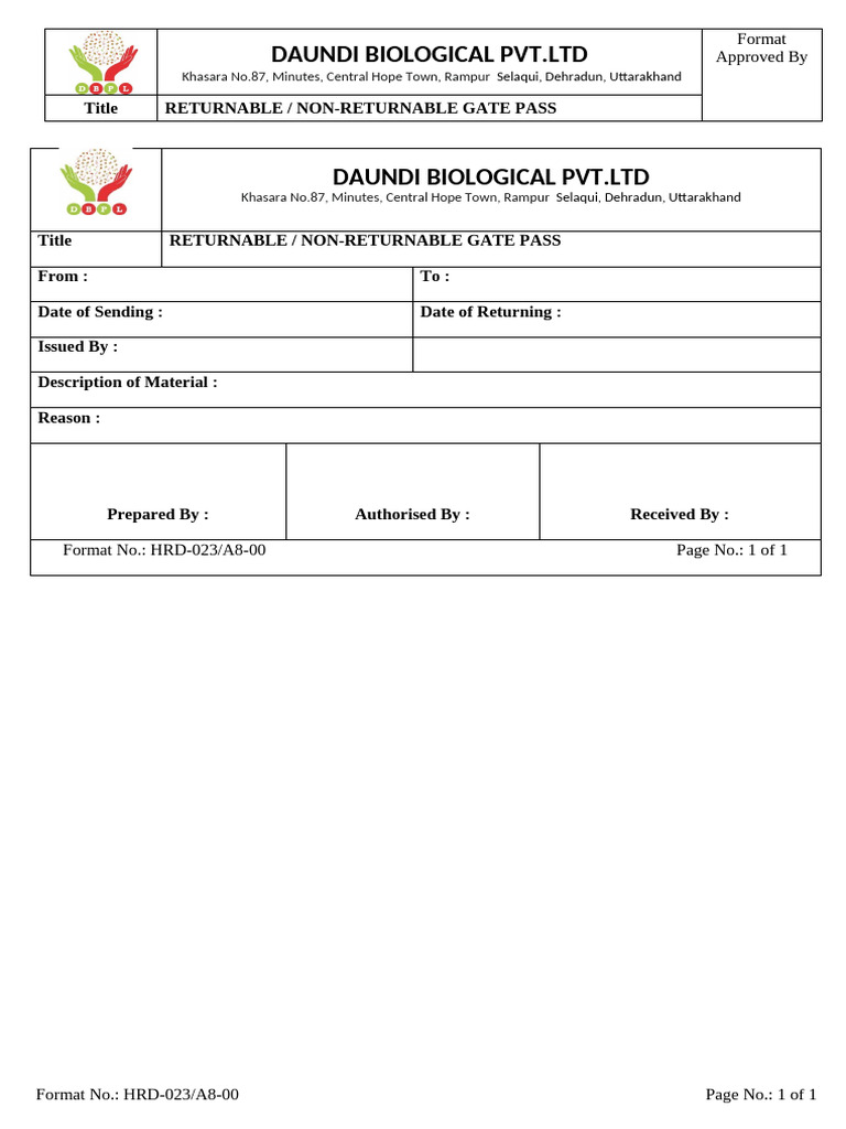 Format - HRD-023-A9-Returnable Gate Pass | PDF
