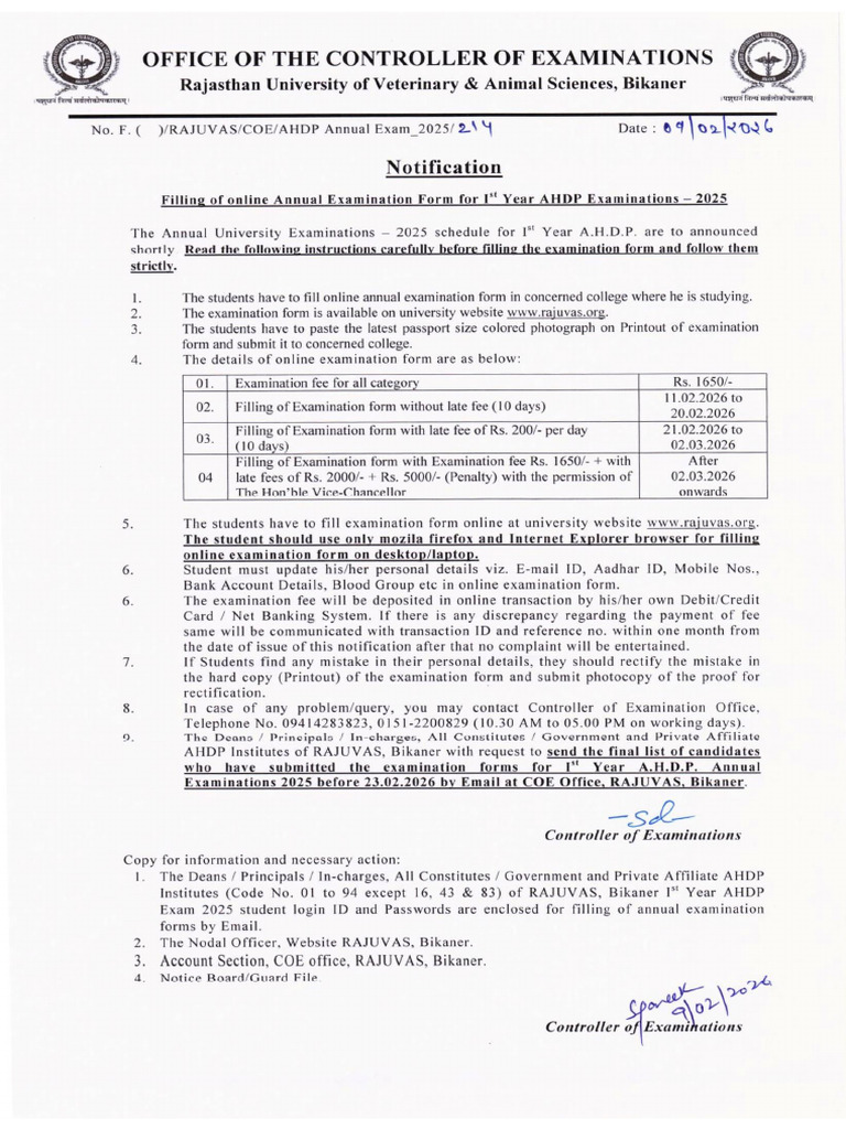 01 Notification of Ahdp 1st Year Exam Form Open 2024-25-214 | PDF