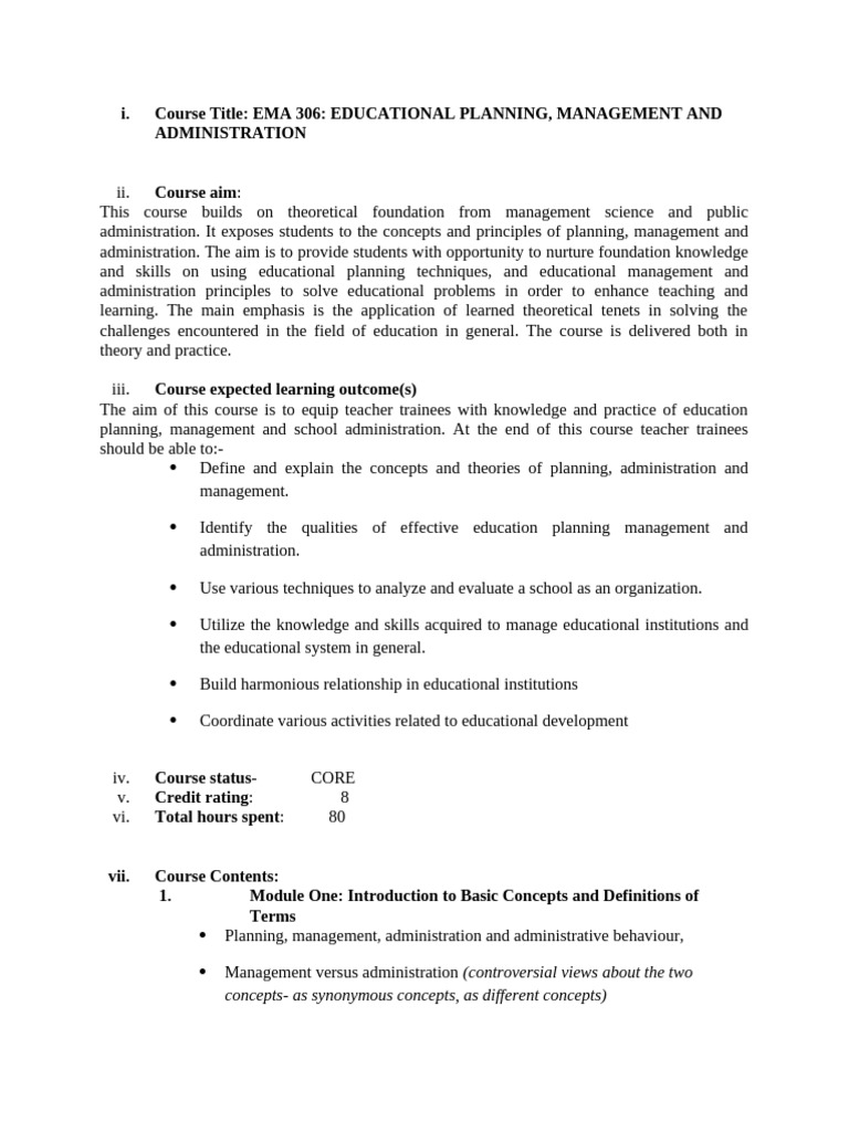 Ema 306 Course Outline April 2026 | PDF | Concept | Knowledge