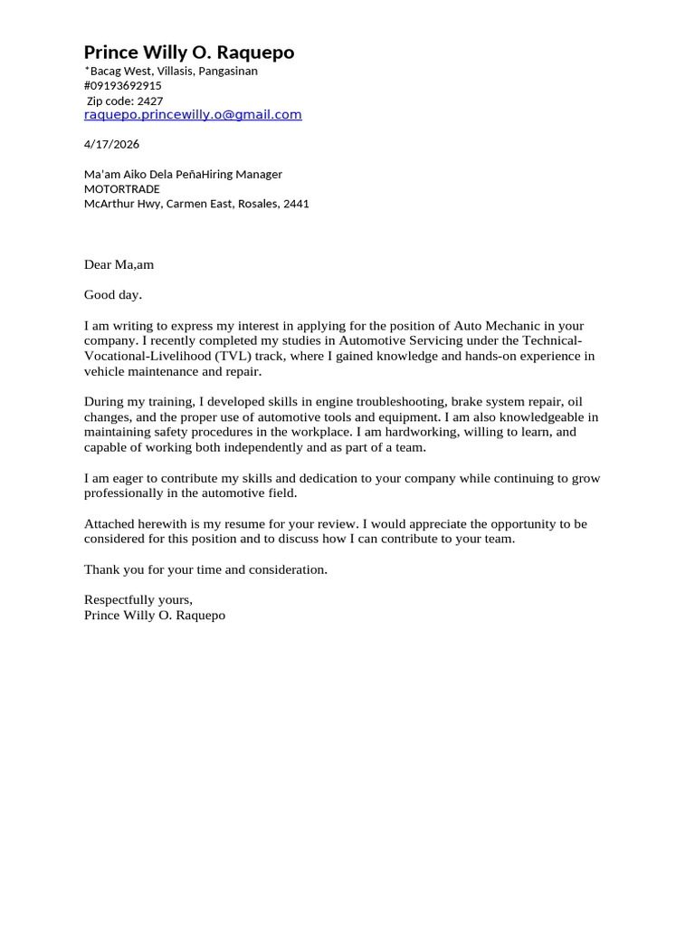 Application Latter and Resume | PDF