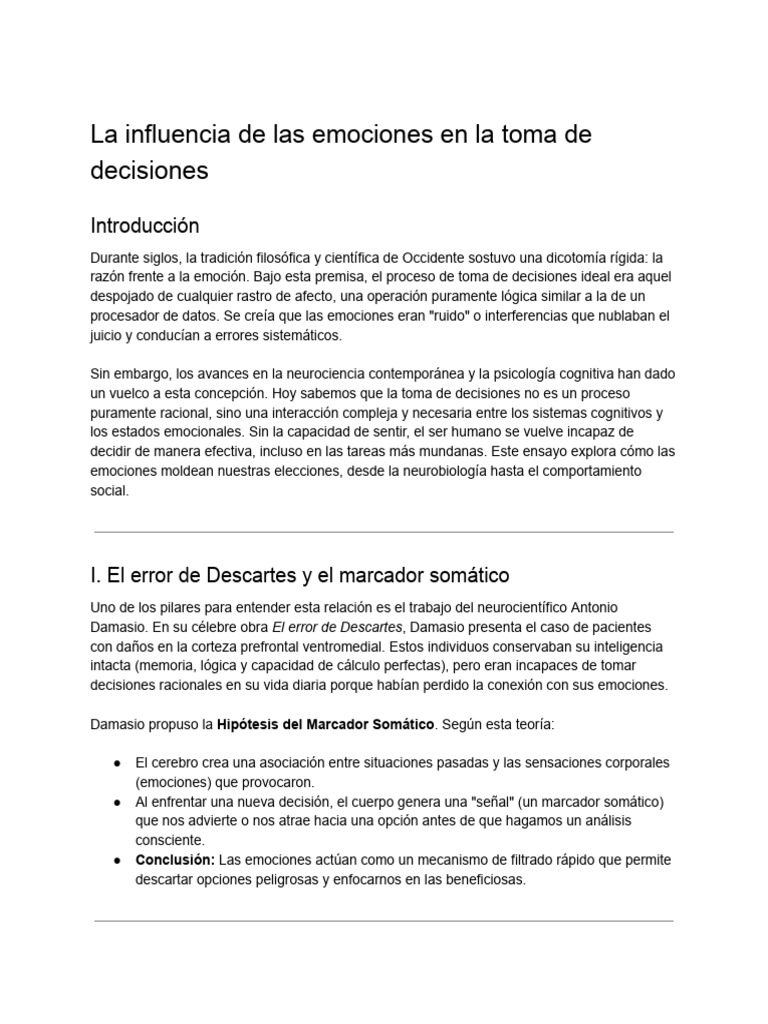 La Influencia de Las Emociones en La Toma de Decisiones | PDF | Las ...