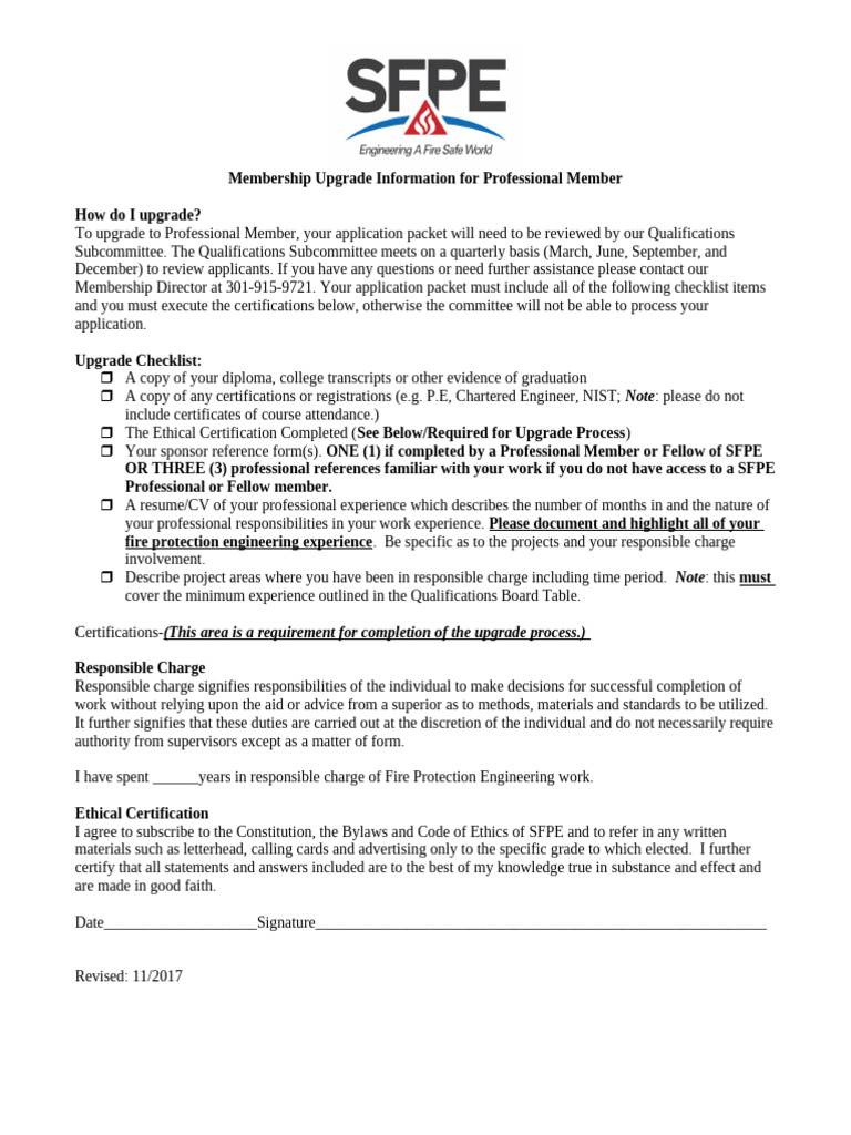 SFPE UpgradeForm Doc 11 2017 | PDF | Committee
