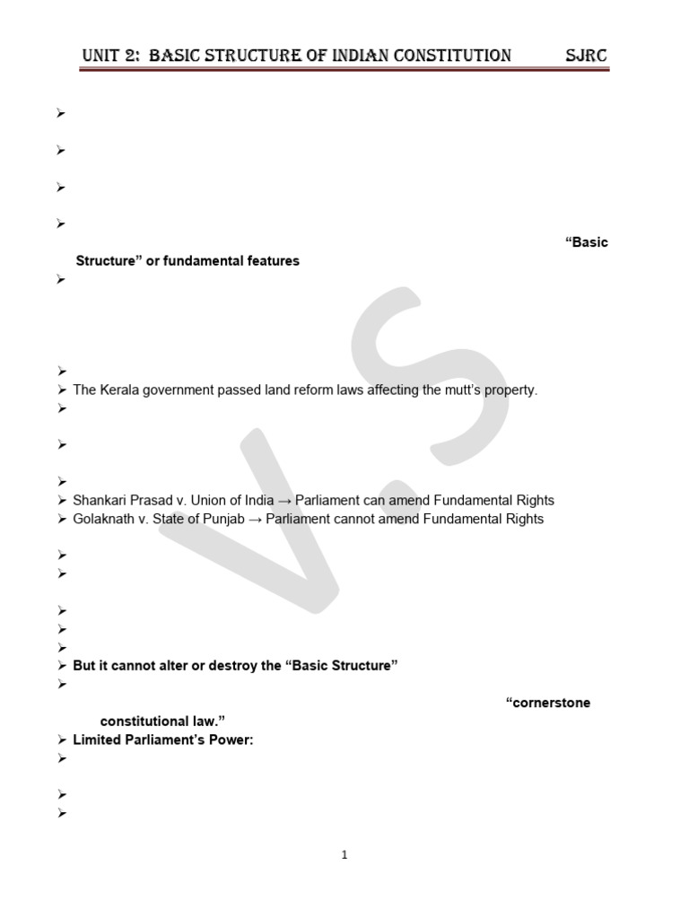 Basic structure of Indian Constitution notes 2026 | PDF ...