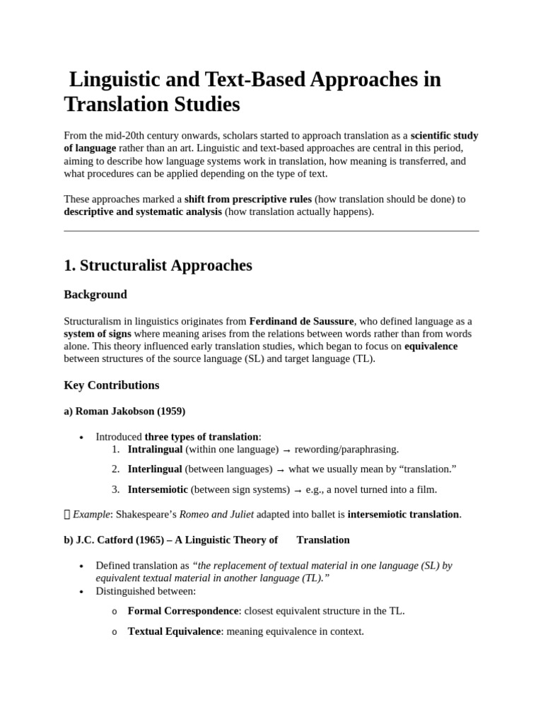 Linguistic and Text Based Approaches | PDF | Translations | Linguistics