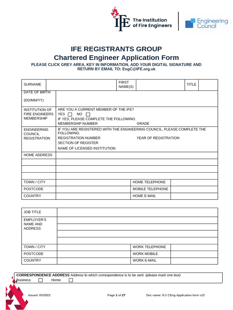 CEng Application Form v10 | PDF | Safety | Occupational Safety And Health