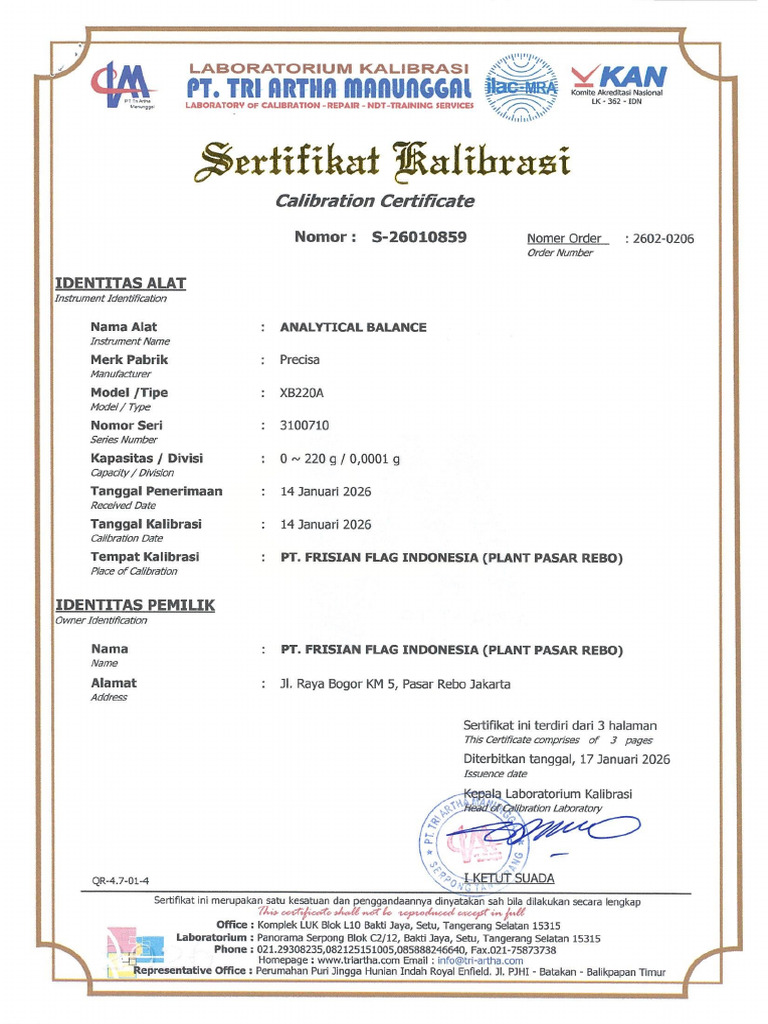 Sertifikat Kalibrasi Anbal Hal 1 | PDF