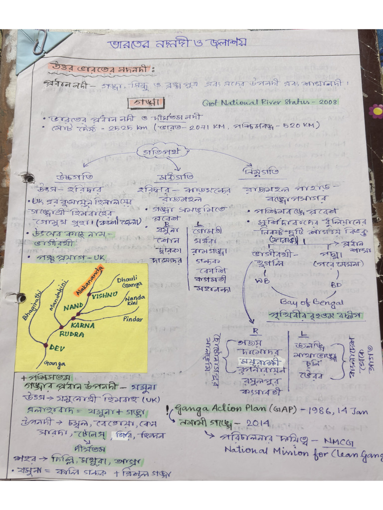 Indian rivers Bengali handwritten notes | PDF