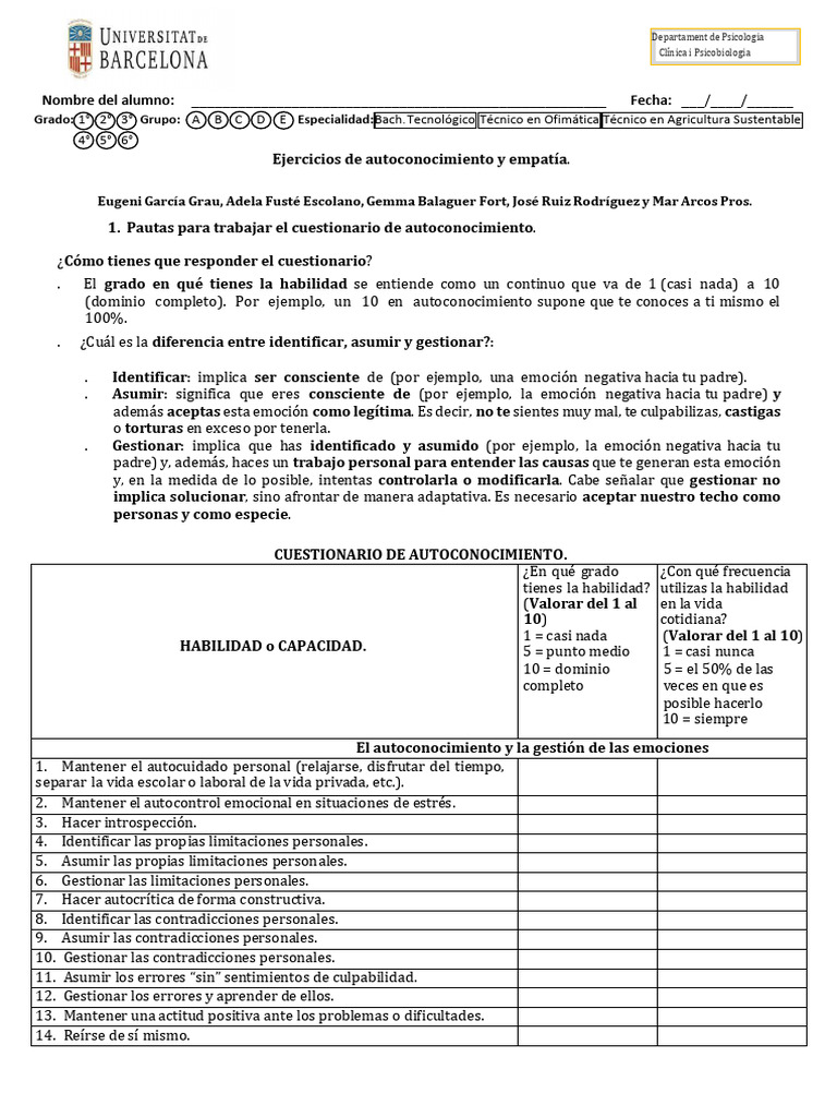 Ejercicios de Autoconocimiento y Empatía-Omado | PDF | Las emociones | Ira