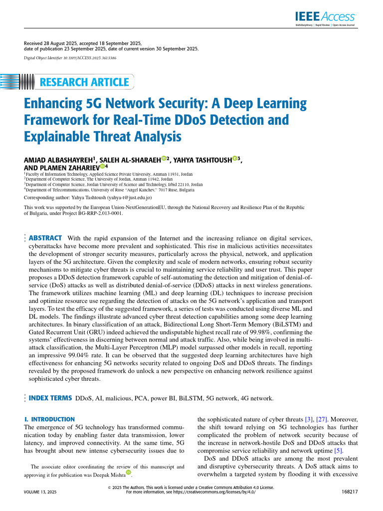 Enhancing 5G Network Security a Deep Learning Framework for Real-Time ...