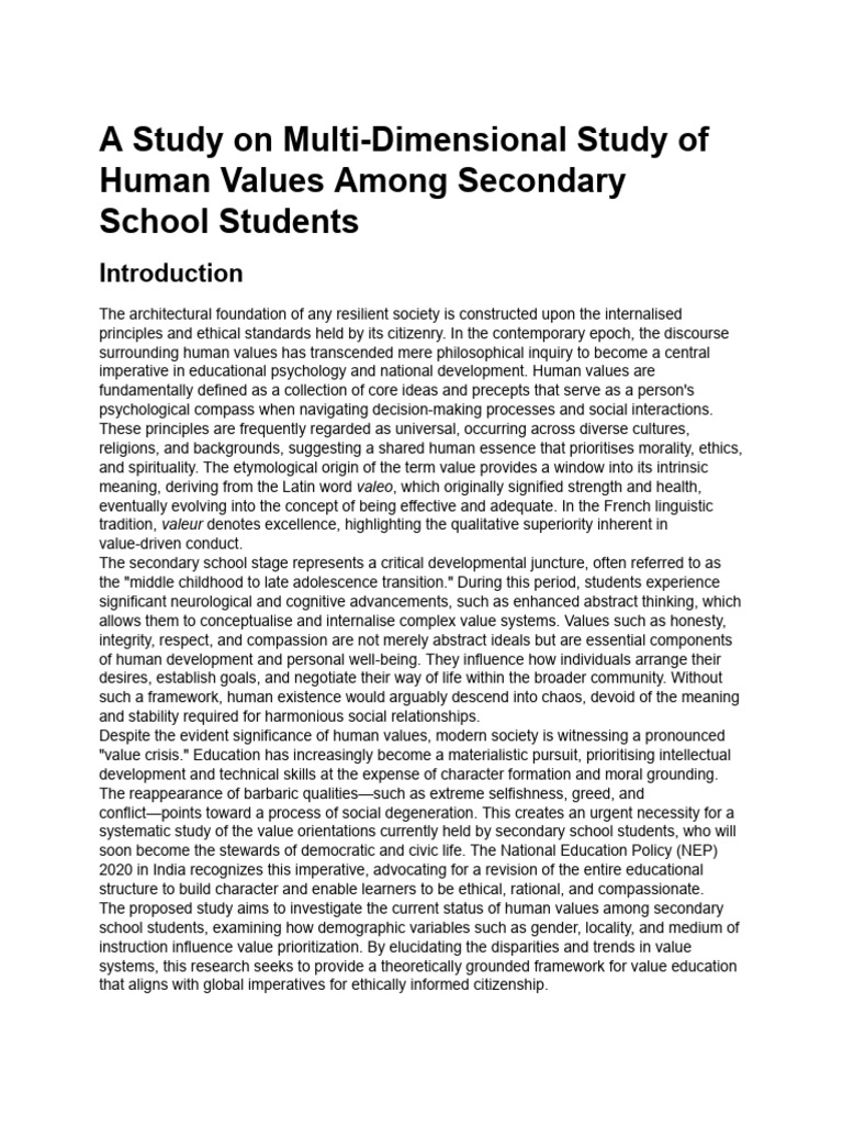 Research Proposal on Human Values | PDF | Value (Ethics ...