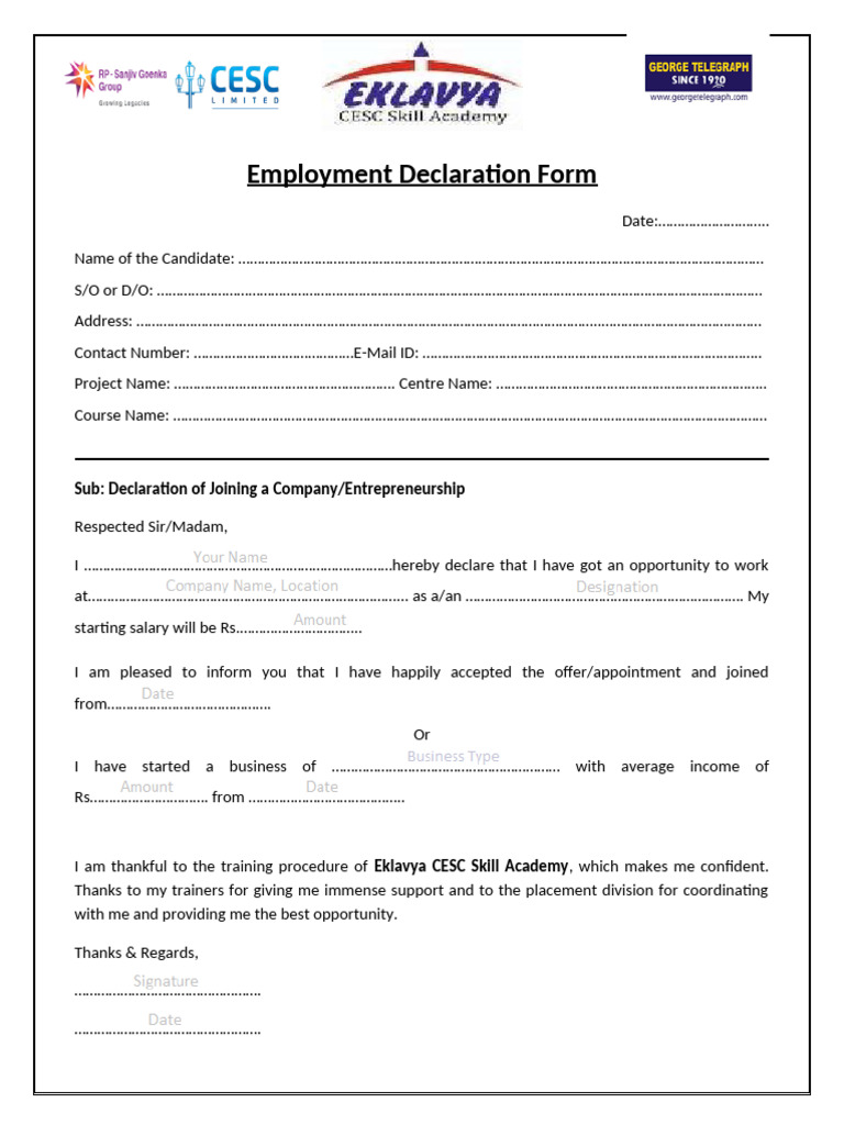 Employment Declaration Form | PDF