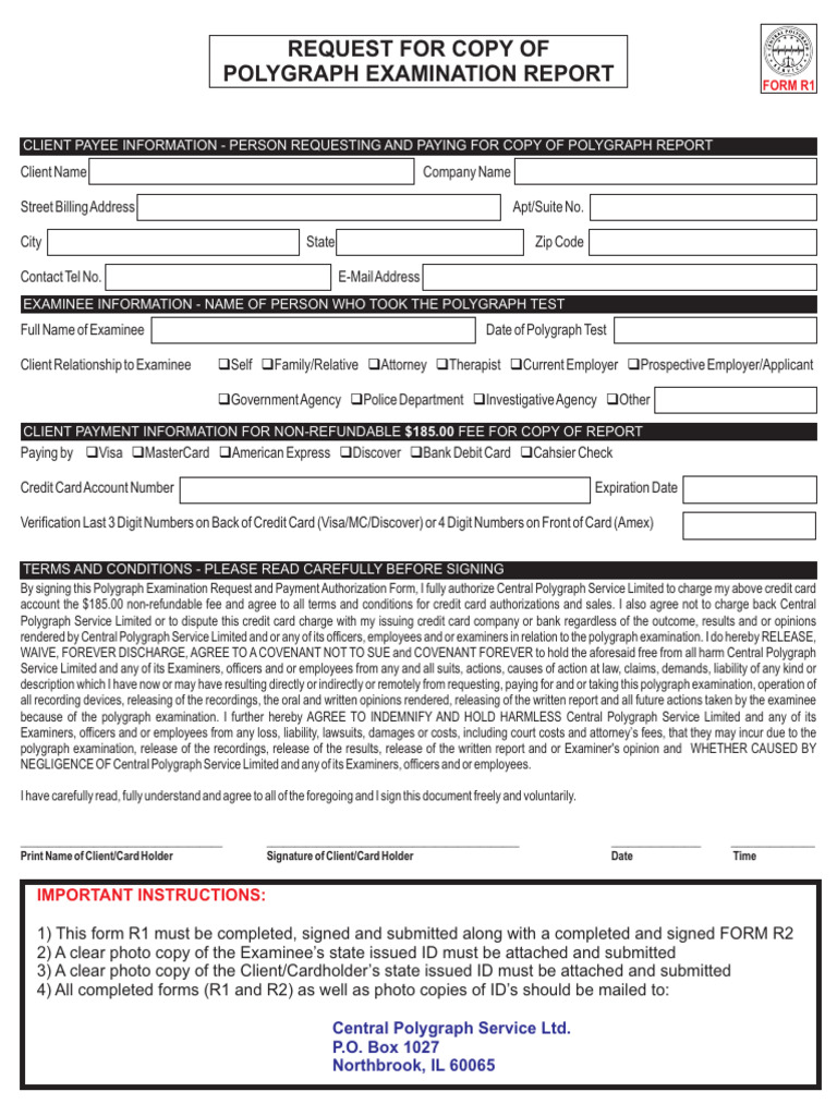 Central Polygraph Report Request Forms | PDF | Credit Card | Payments