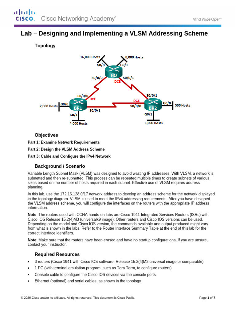 3 - Designing and Implementing A VLSM Addressing Scheme | PDF