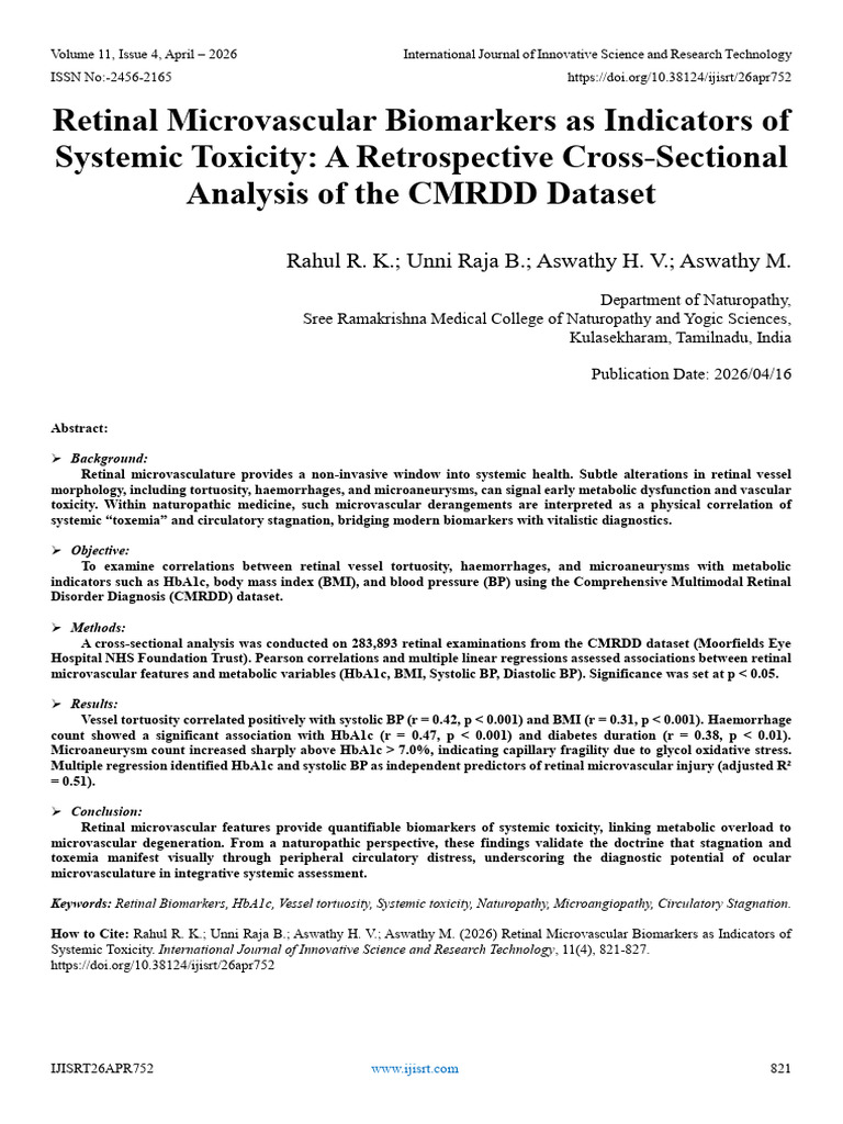 Retinal Microvascular Biomarkers as Indicators of Systemic Toxicity: A ...