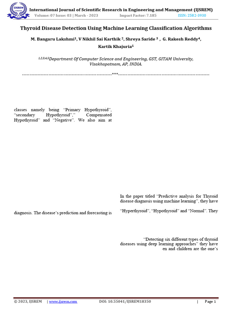Thyroid Disease Detection Using Machine Learning | PDF | Thyroid ...