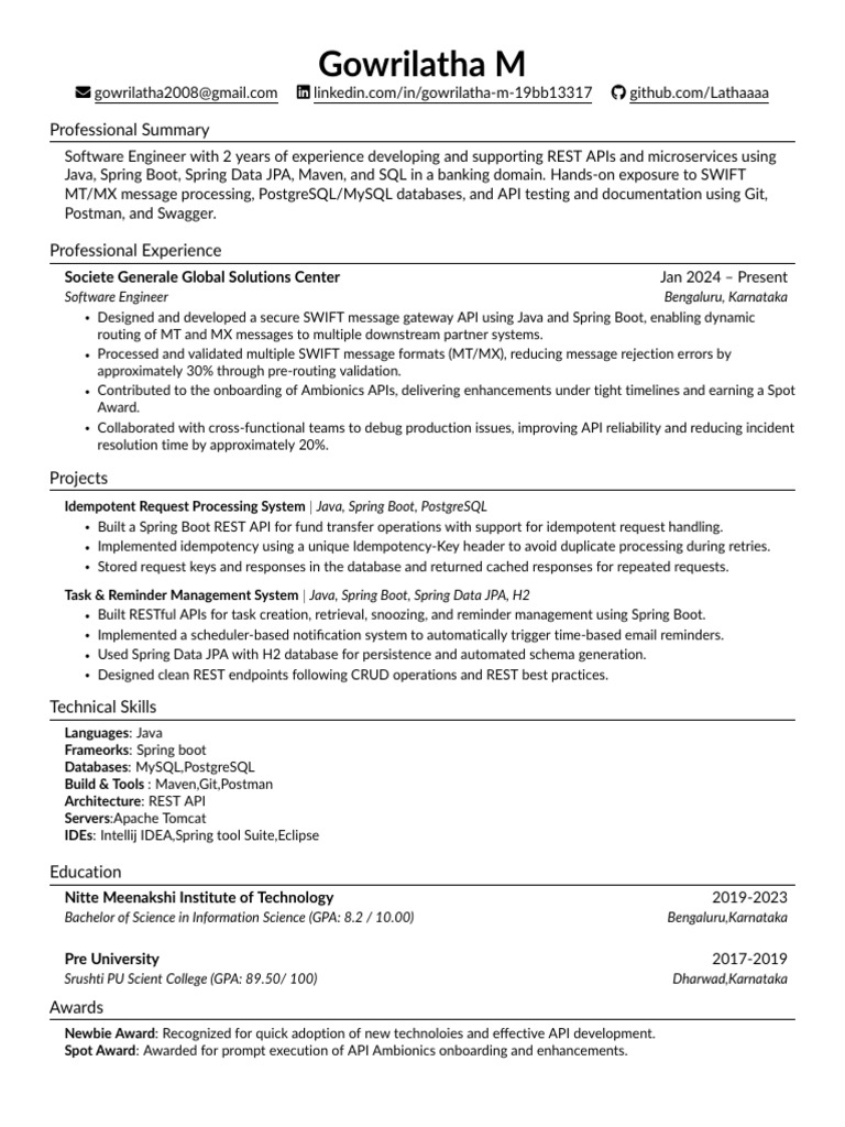 Resume Format 2 | PDF | Postgre Sql | Databases