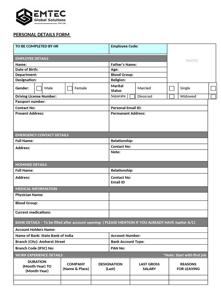 USTS - Personal Details Form | PDF | Government And Personhood