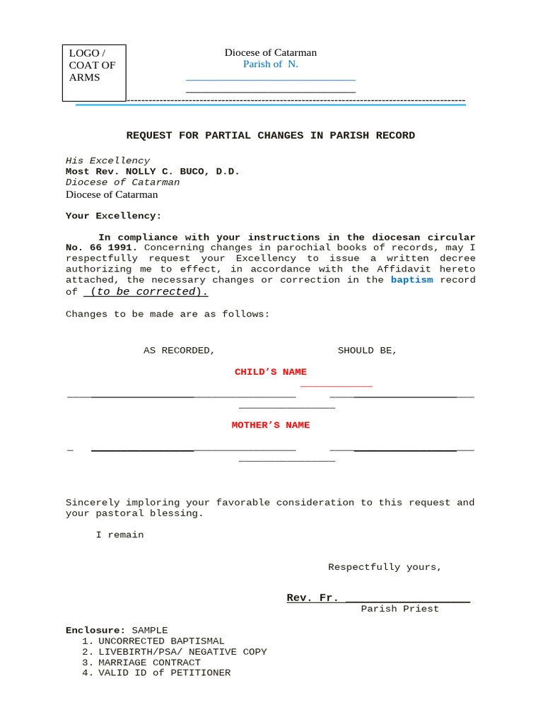 Partial Change - Template | PDF | Affidavit | Baptism