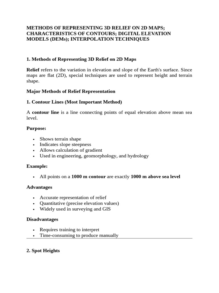 METHODS OF REPRESENTING 3D RELIEF ON 2D MAPS | PDF | Contour Line ...