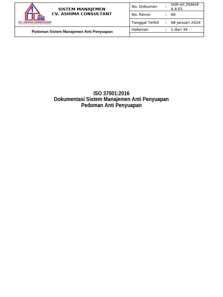 4.4 Pedoman SMAP ISO 37001 2016 PT - Sapta Guna Utama | PDF