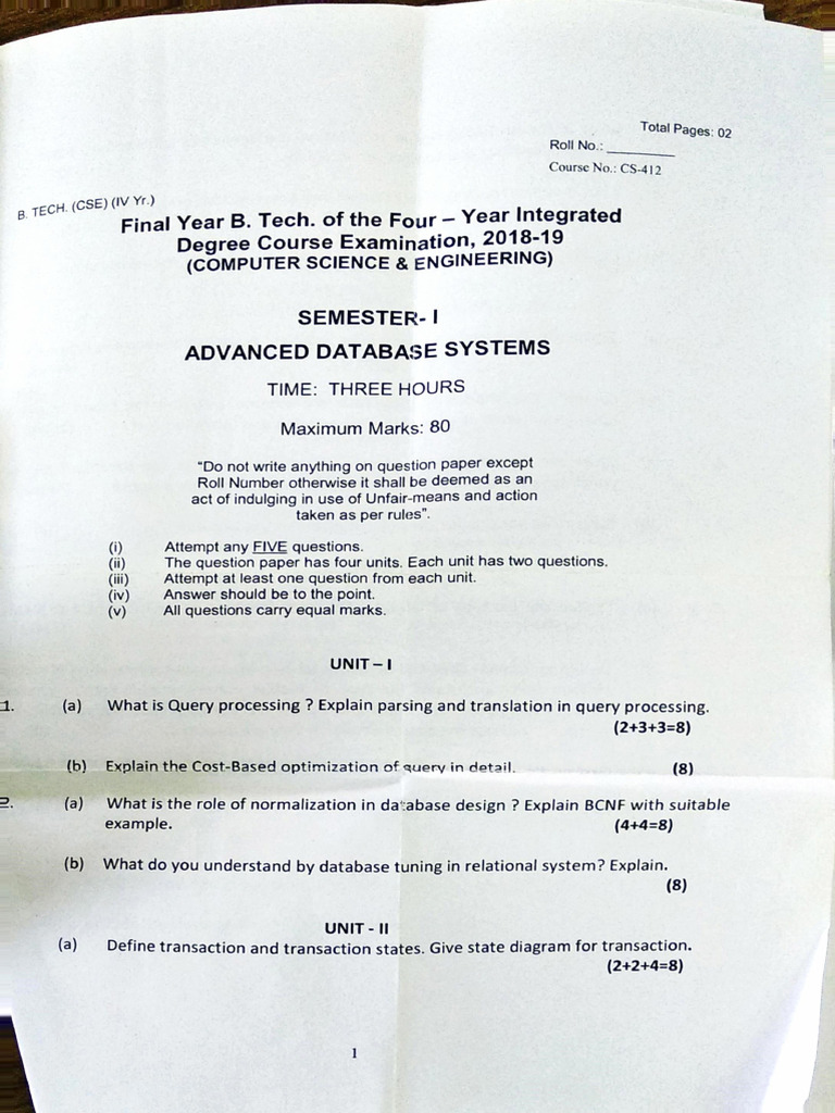 2018-19 cse final year | PDF | Databases | I Pv6
