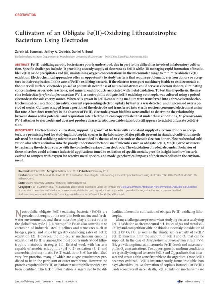 Summers Et Al 2013 Cultivation of an Obligate Fe(II) Oxidizing ...