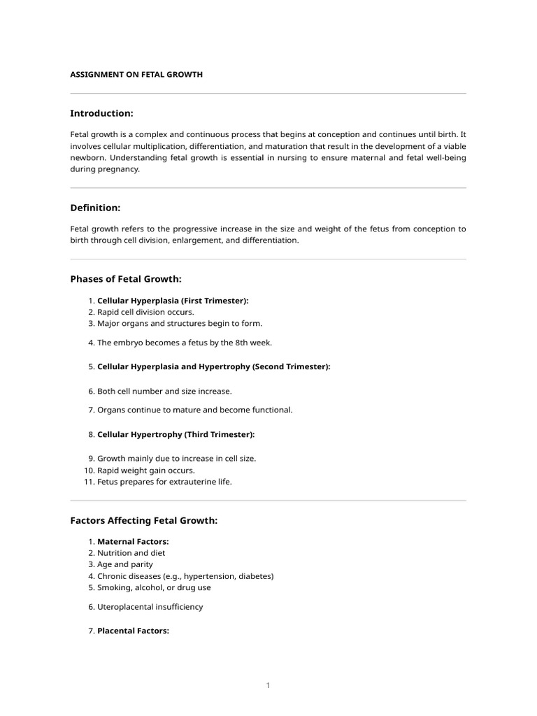Assignment Fetal Growth | PDF | Prenatal Development | Fetus