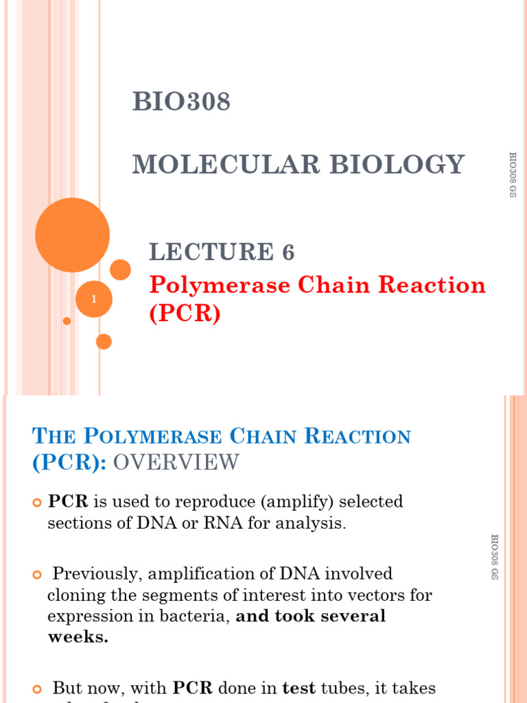 Bio308 2018 l6 Polymerase Chain Reaction (Pcr) | PDF | Polymerase Chain ...