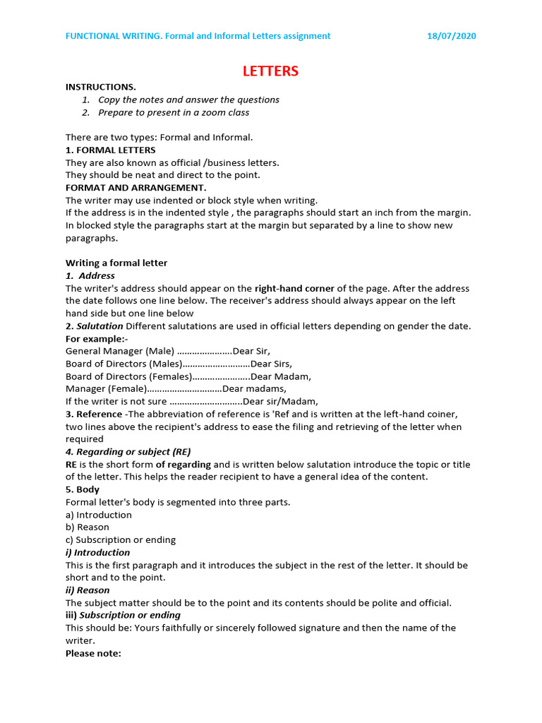 Formal and Informal Letters | PDF
