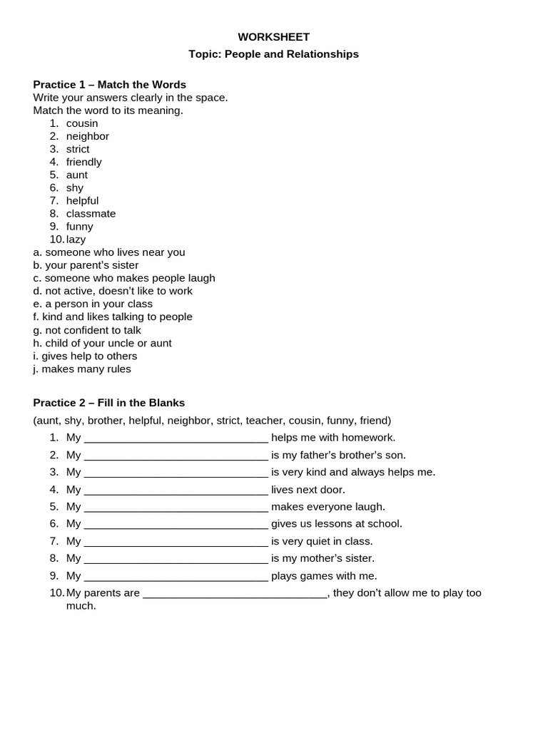 Worksheet People and Relationships | PDF | Chess Openings | Chess