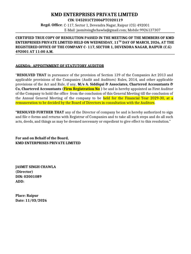 Resolution Appointment AUDITOR | PDF