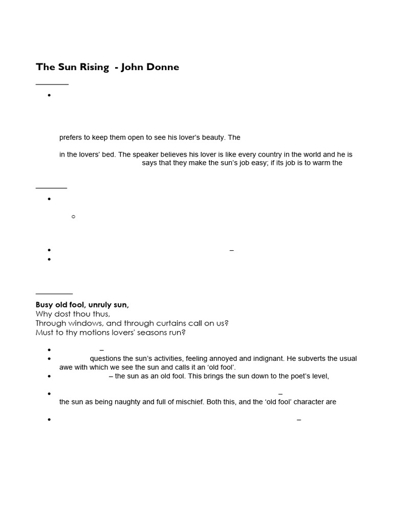 'the Sun Rising' Analysis[1] | PDF | Poetry