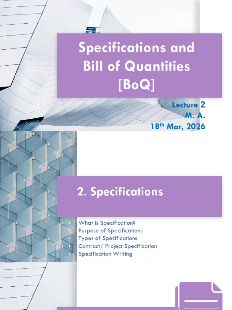 BoQ - Lecture 2 | PDF | Specification (Technical Standard) | Information