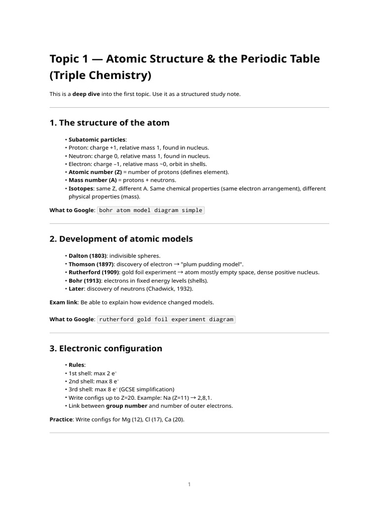 Topic 1 — Atomic Structure & Periodic Table | PDF