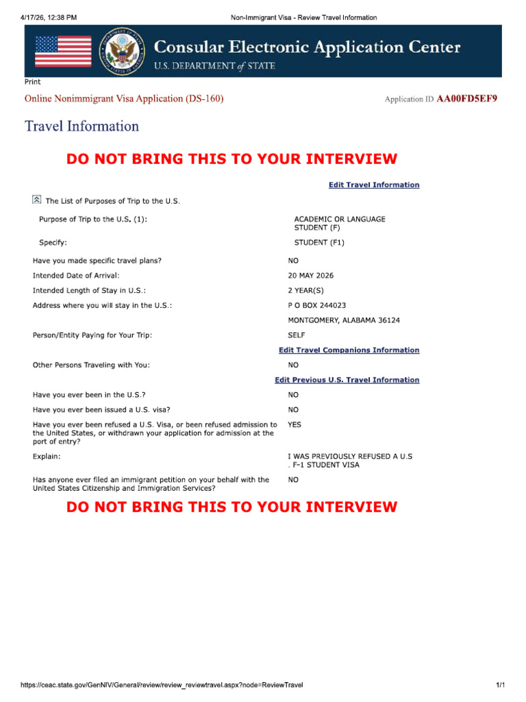 Non-Immigrant Visa - Review Travel Information | PDF