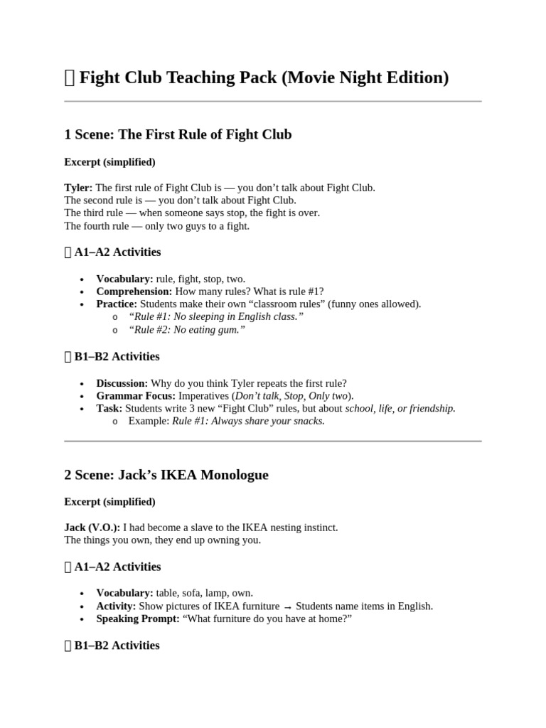 ? Fight Club Teaching Pack | PDF | Linguistics